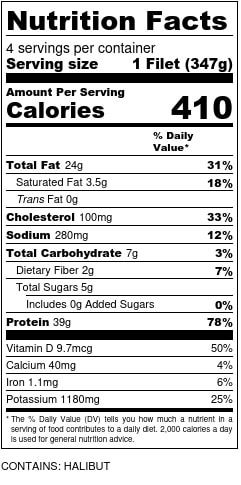 Halibut w/Heirloom Tomato/Squash Salad Nutrition Facts