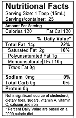 Wild Fernleaf Dill Infused Olive Oil Nutrition Facts