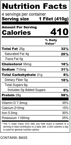Sea Bass w/Zucchini & Chimichurri Nutrition Facts