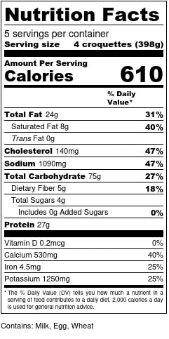 Baklouti Potato Croquettes Nutrition Facts