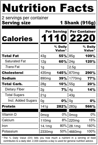 Braised Lamb Shank Nutrition Facts