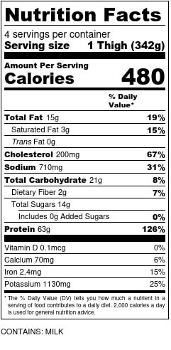 Chicken w/ Curried Yogurt Sauce Nutrition Facts