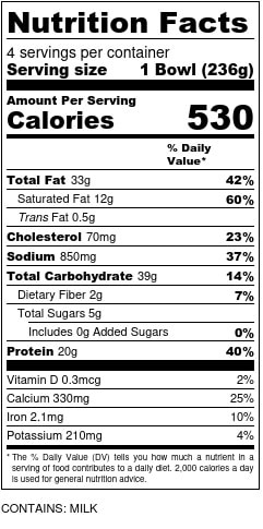 Cold Tortellini Salad Nutrition Facts