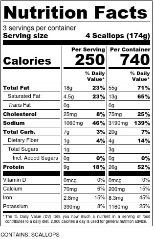 Ginger & Black Garlic Seared Sea Scallops Nutrition Facts