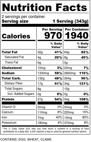 Lemon Garlic Linguine w/Clams Nutrition Facts