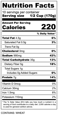 MOV Stuffing Nutrition Facts