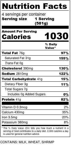 Shrimp & Andouille w/Grits Nutrition Facts