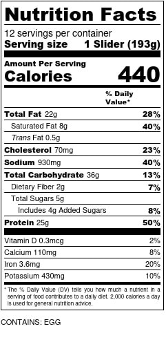 Weekend Sliders Nutrition Facts