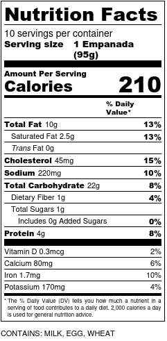 Mushroom/Zucchini Empanadas Nutrition Facts