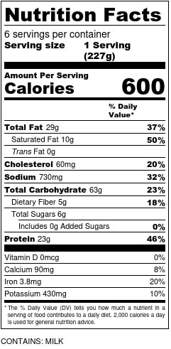 Ziti w/Sausage, Onions & Fennel Nutrition Facts